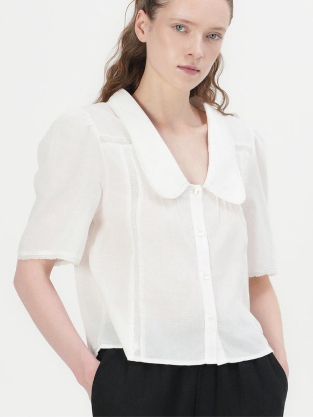 GAP - Puff-Sleeve Lace Collared Top - Large Tall